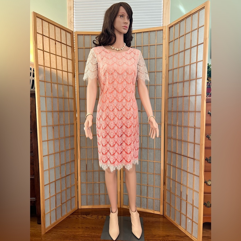 Coral Ombré lace sheath “Antonio Milani” Dress size 6
